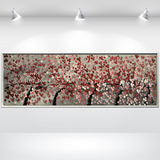 Five Friends  acrylic abstract painting cherry blossoms nature painting framed canvas wall art