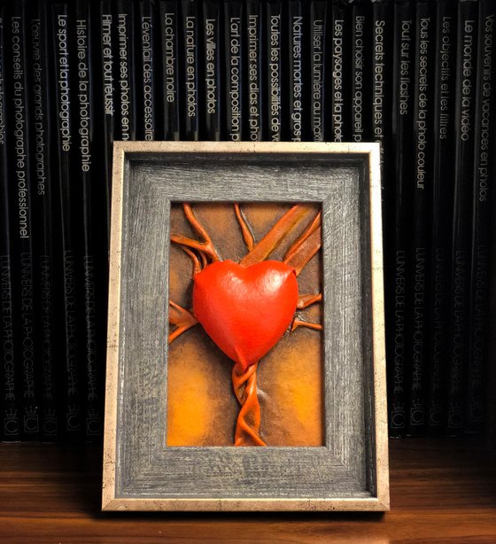 Lovers Heart 37 - Original Framed Leather Sculpture Painting Perfect for Gift