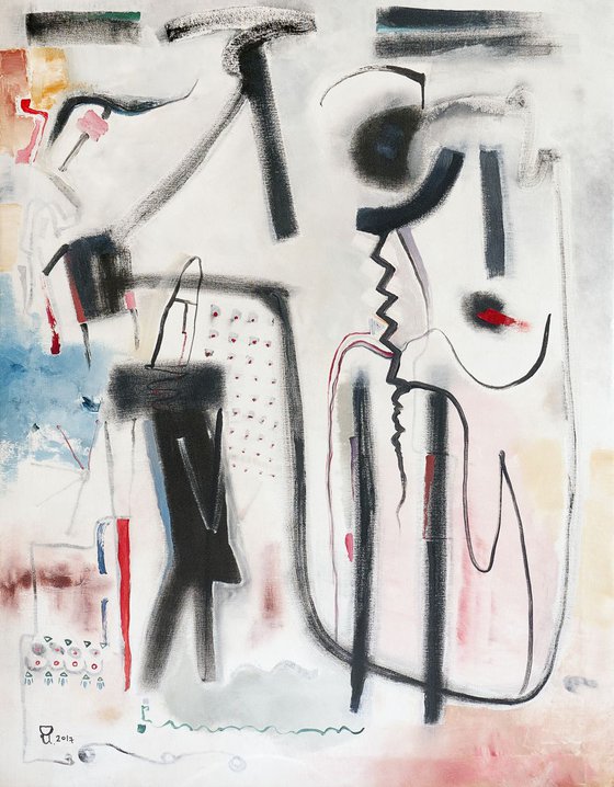Pinguin Knight and Princess -Large Abstract Painting