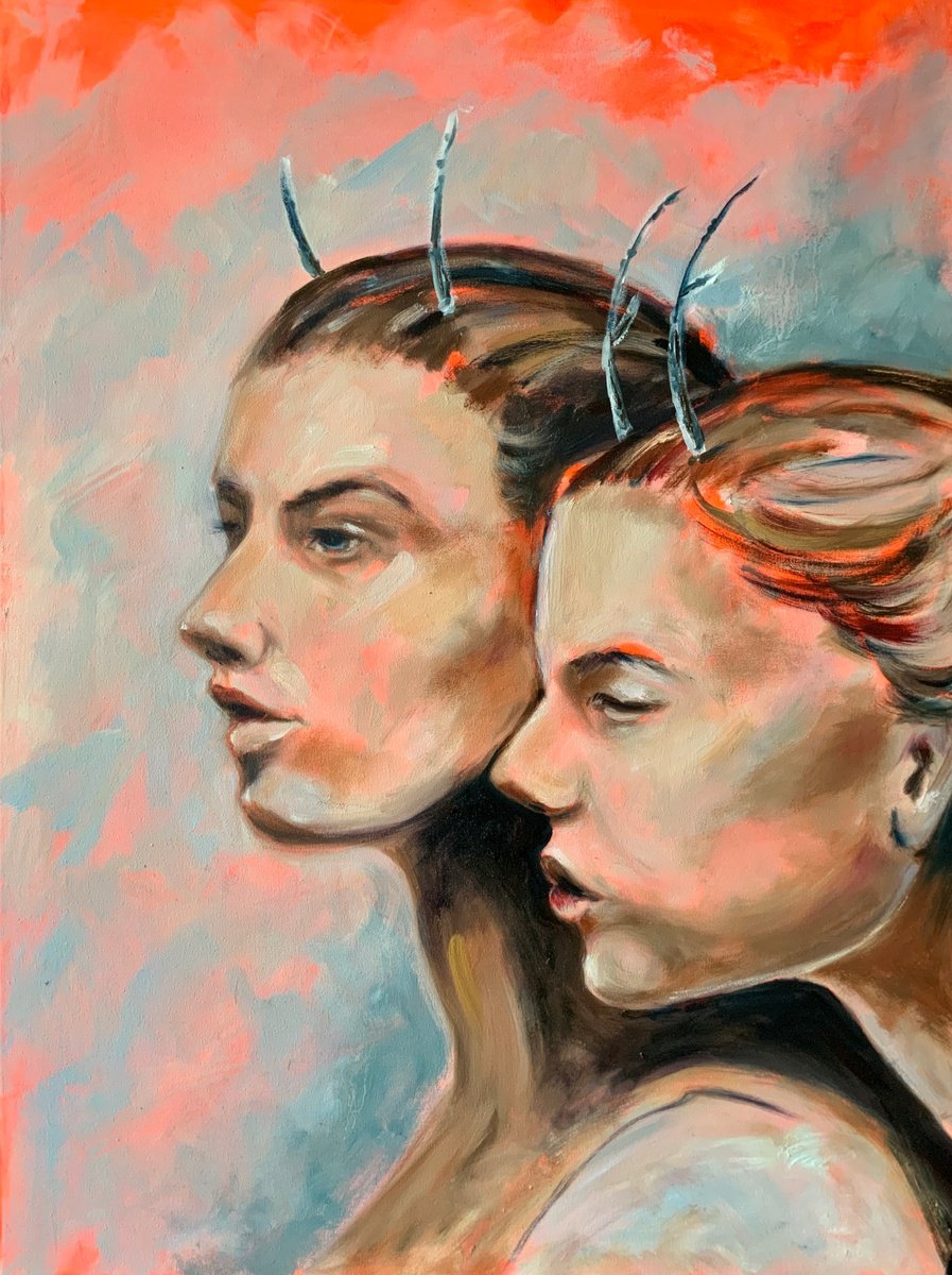 Two is a union - modern portrait, woman, mystical realism by Alexandra Jagoda (Ovcharenko)