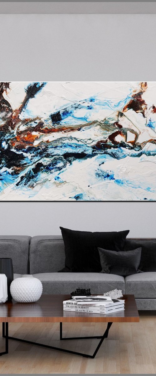Oxide Midnight 240cm x 100cm Blue Brown White Abstract Art (Hold For Jeanne/Sean)) by Franko
