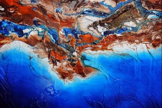 Blue Candy Coast 240cm x 100cm Blue Orange Textured Abstract Art