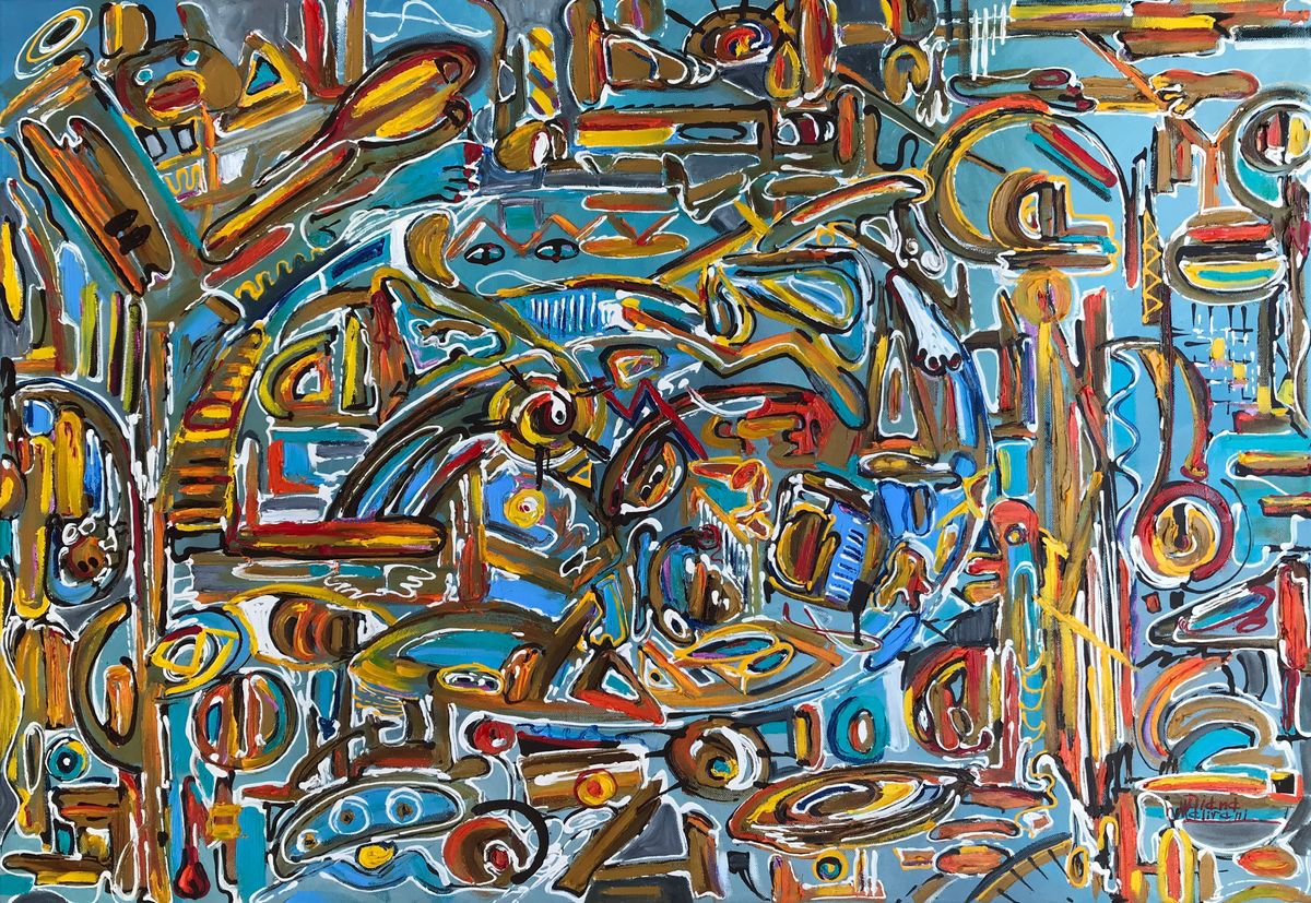 Abstract Oil Painting By Diana Malivani, 39 X 28, Bureaucracy (1), Original Artwork