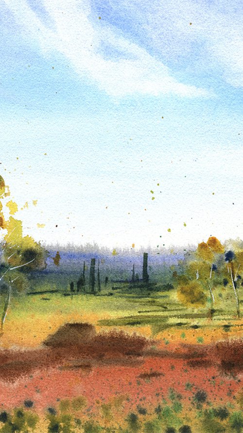Autumn landscape painting original watercolor on paper forest and trees , country artwork gift idea by Irina Povaliaeva