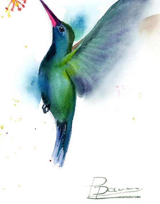 Set of 2 Hummingbirds  - Original Watercolor Paintings