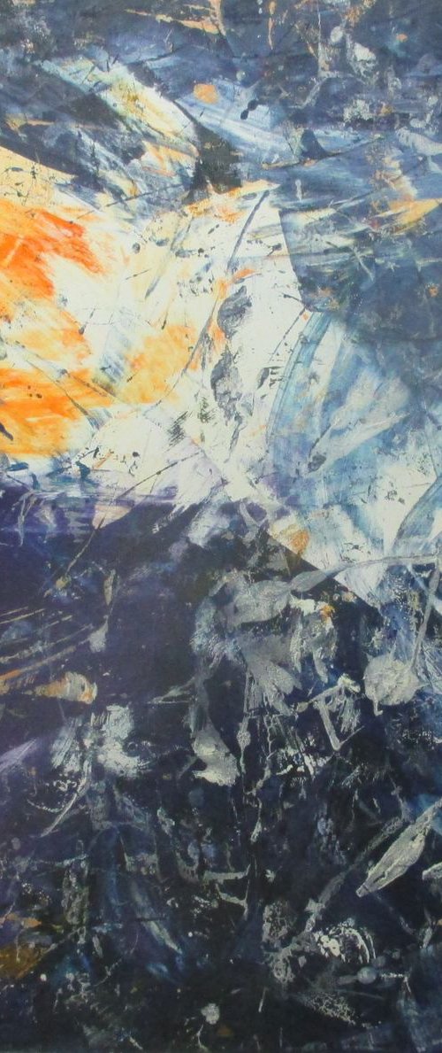 dark blue abstract - informel painting xl 39x39 inch by Sonja Zeltner-Müller