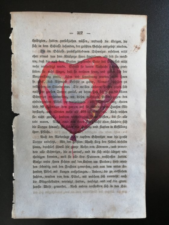 Unique print on antique book page 15x23cm. Art Print Retro Art Print. Small format gift. Heart balloon vintage. Upcycling wall decoration