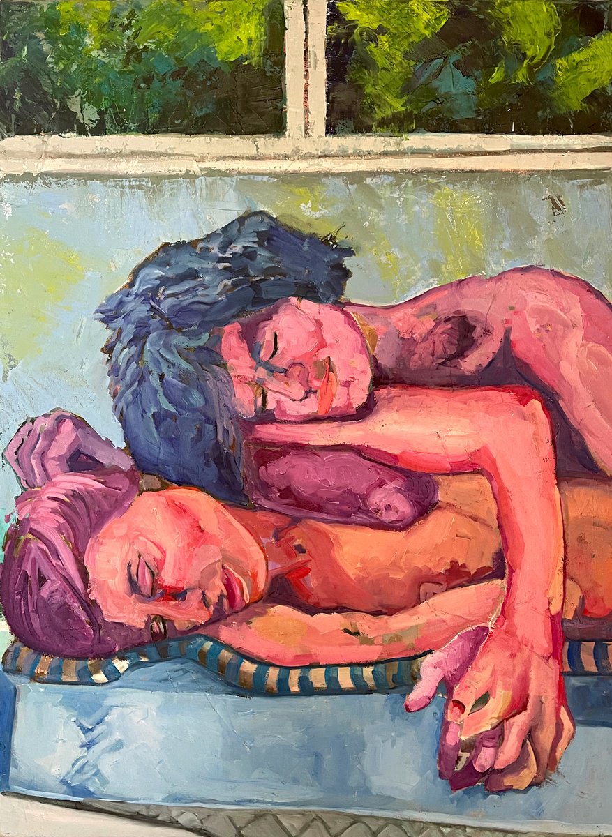 Impressionistic Portrait Oil Painting By Ulli Schmitt, 24 X 31", Lovers, Original Artwork