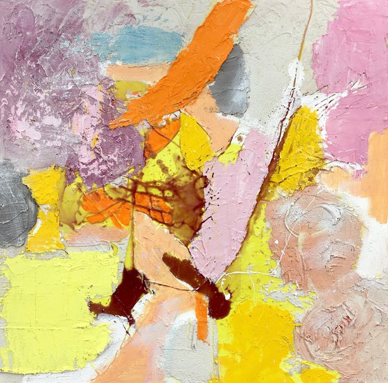 Abstract in yellow color, Contemporary Art, knife palette