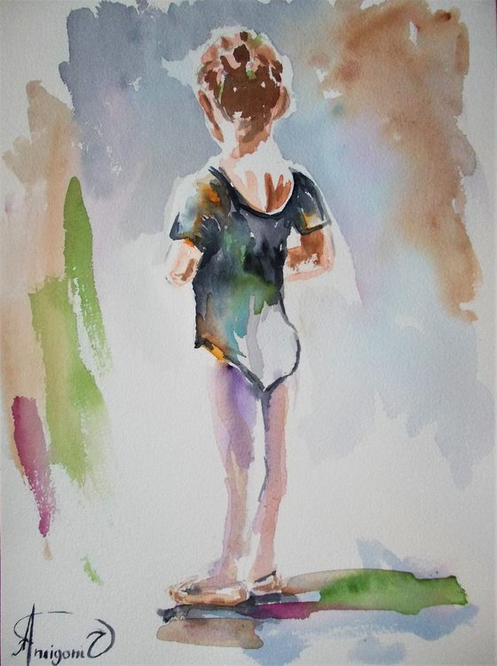 Little Ballerina - Original ballerina watercolor painting