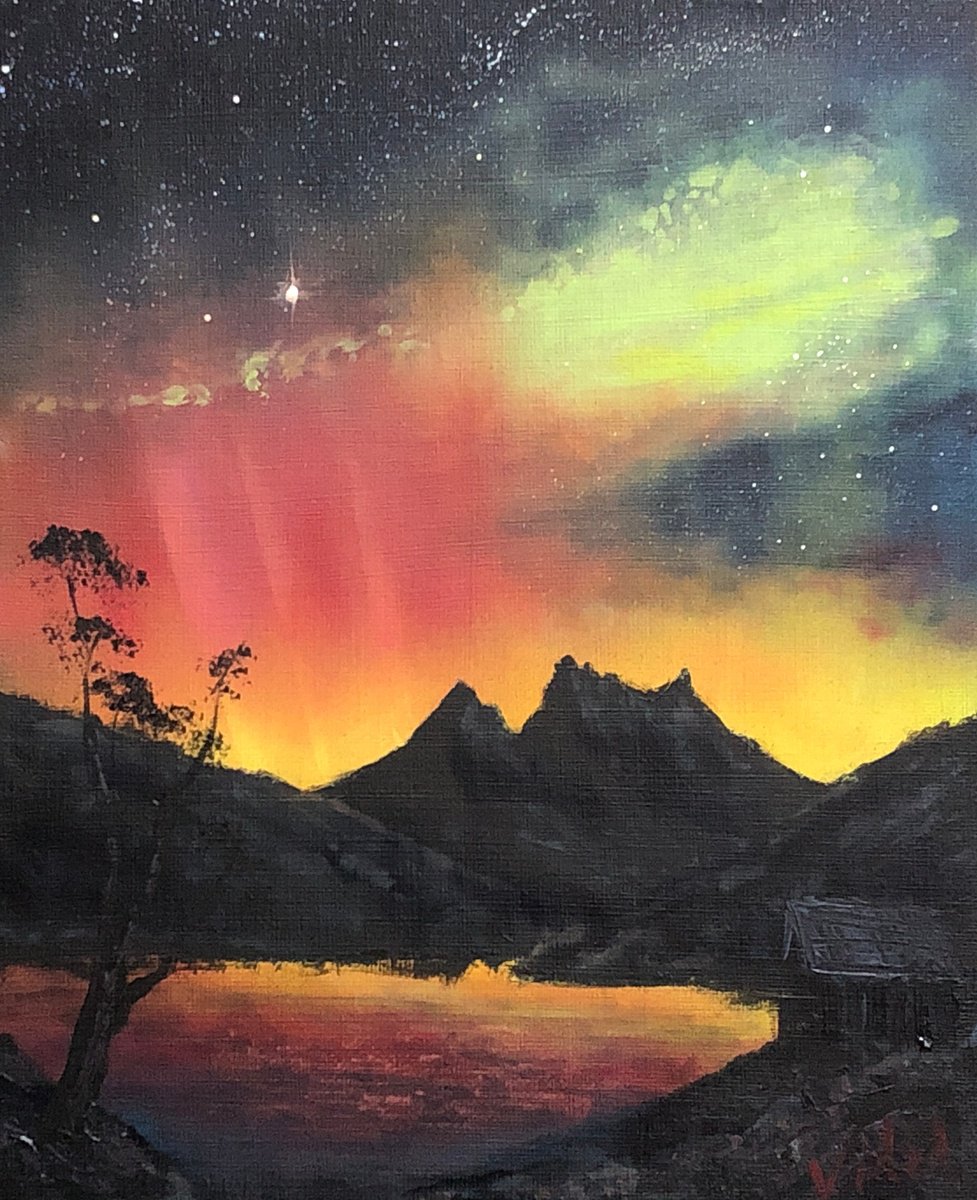 Impressionistic Landscape Acrylic Painting By Christopher Vidal, 9 X 11, Aurora Reflections, Original Artwork