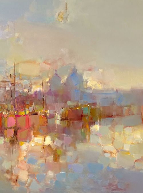 Harbor, Original oil painting, Handmade artwork, One of a kind by Vahe Yeremyan