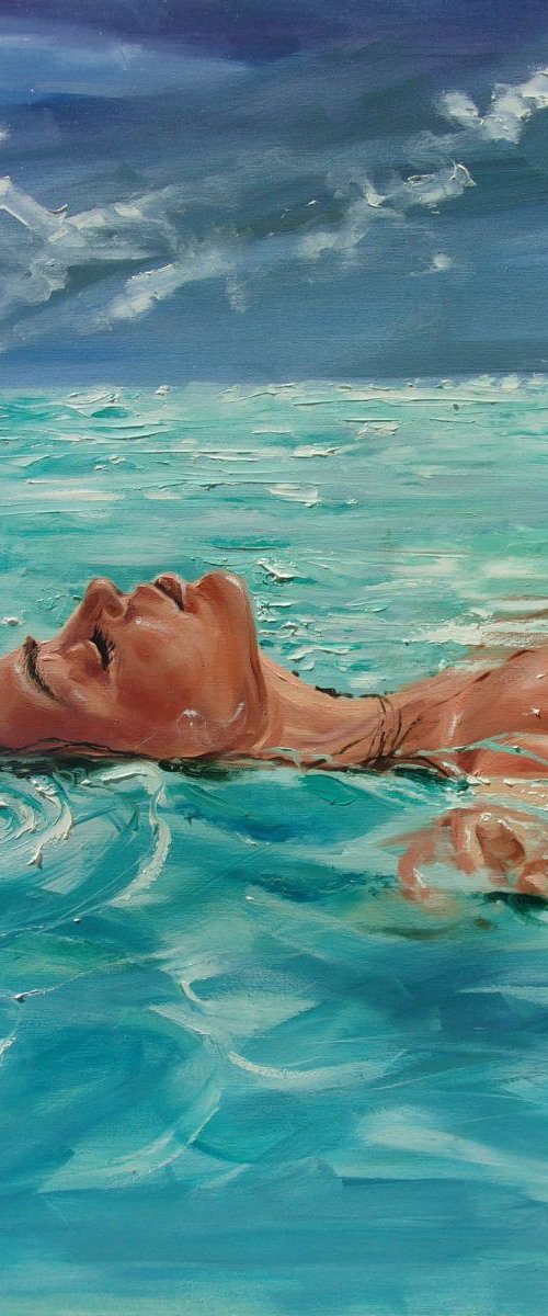 " SILENCE " SEA original painting palette knife GIFT MODERN URBAN ART OFFICE ART DECOR HOME DECOR GIFT IDEA by Monika Luniak