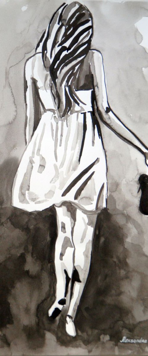 Girl in a summer dress / 42 x 29.7 cm by Alexandra Djokic