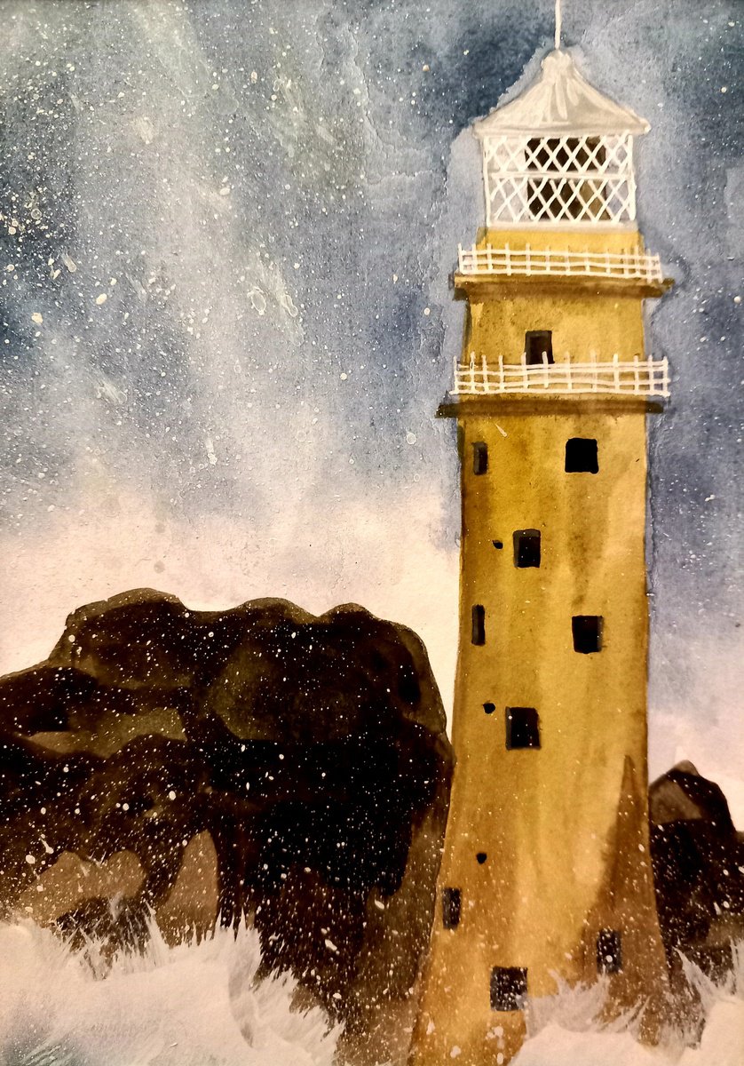 Illustrative Cityscapes Watercolour By Terri Smith, 12 X 14", Fastnet Lighthouse, Original Artwork