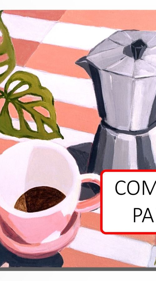 Coffee on stripes COMMISSION PAINTING (LIMITED) by Marisa Añón
