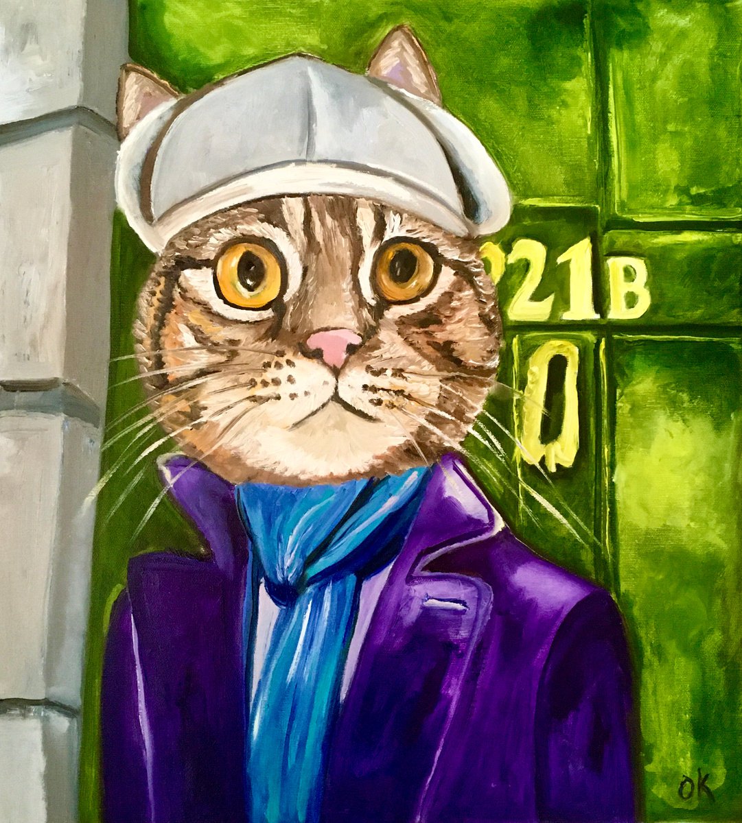 Troy The Cat- Sherlock Holmes Baker Street 221 B oil painting for cat lovers. by Olga Koval
