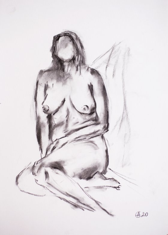 Nude in charcoal. 35. Black and white minimalistic female girl beauty body positive