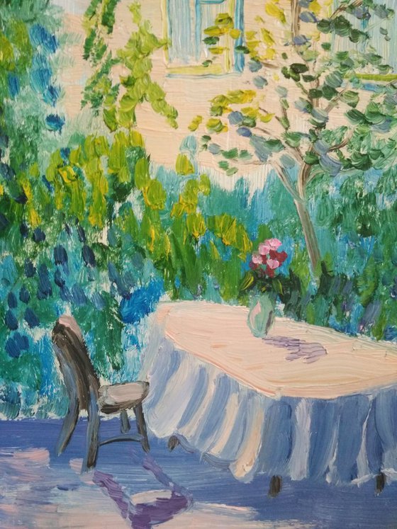 Table in the garden of the Country House Plein Air Painting