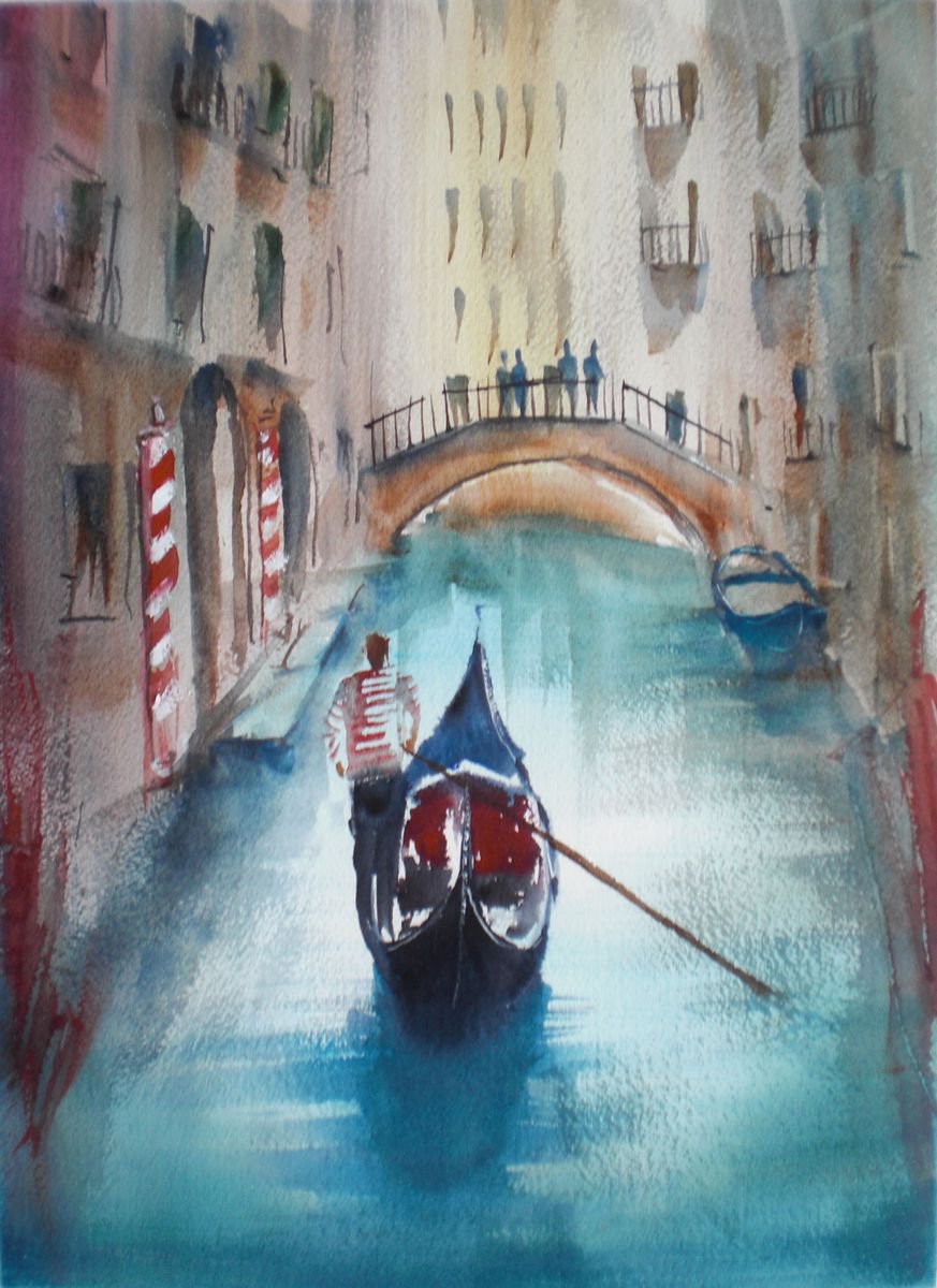 Expressive Cityscapes Watercolour By Giorgio Gosti, 10 X 14, Venice 25, Original Artwork