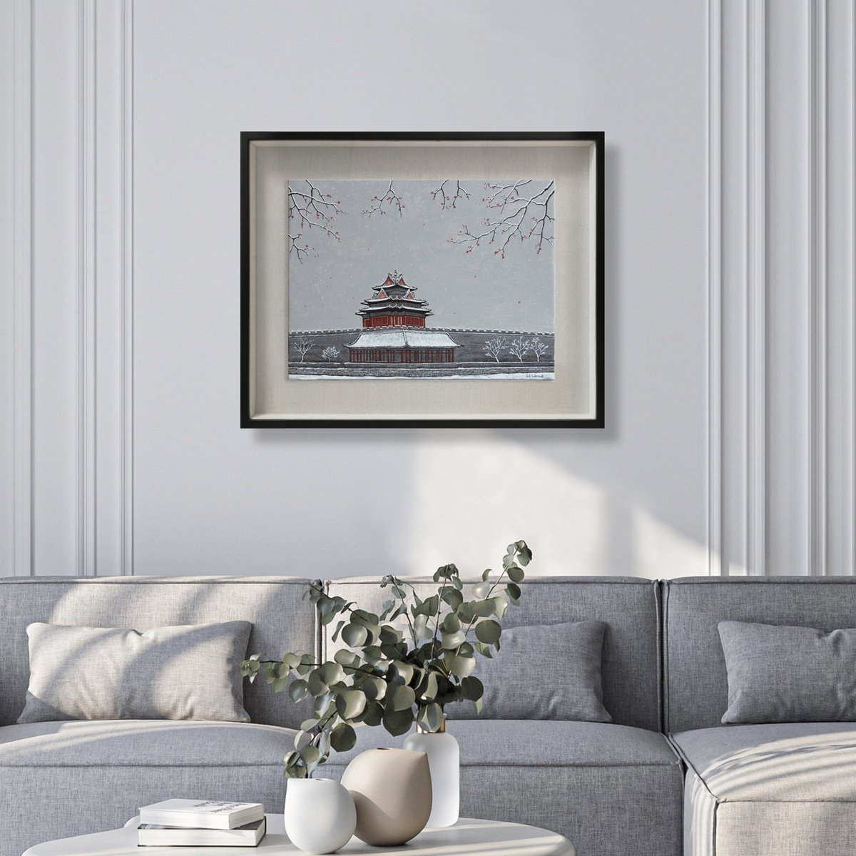 Photorealistic Cityscapes Acrylic Painting By Yuan Hua Jia, 24 X 20", Beautiful Snow ( Original ), Original Artwork