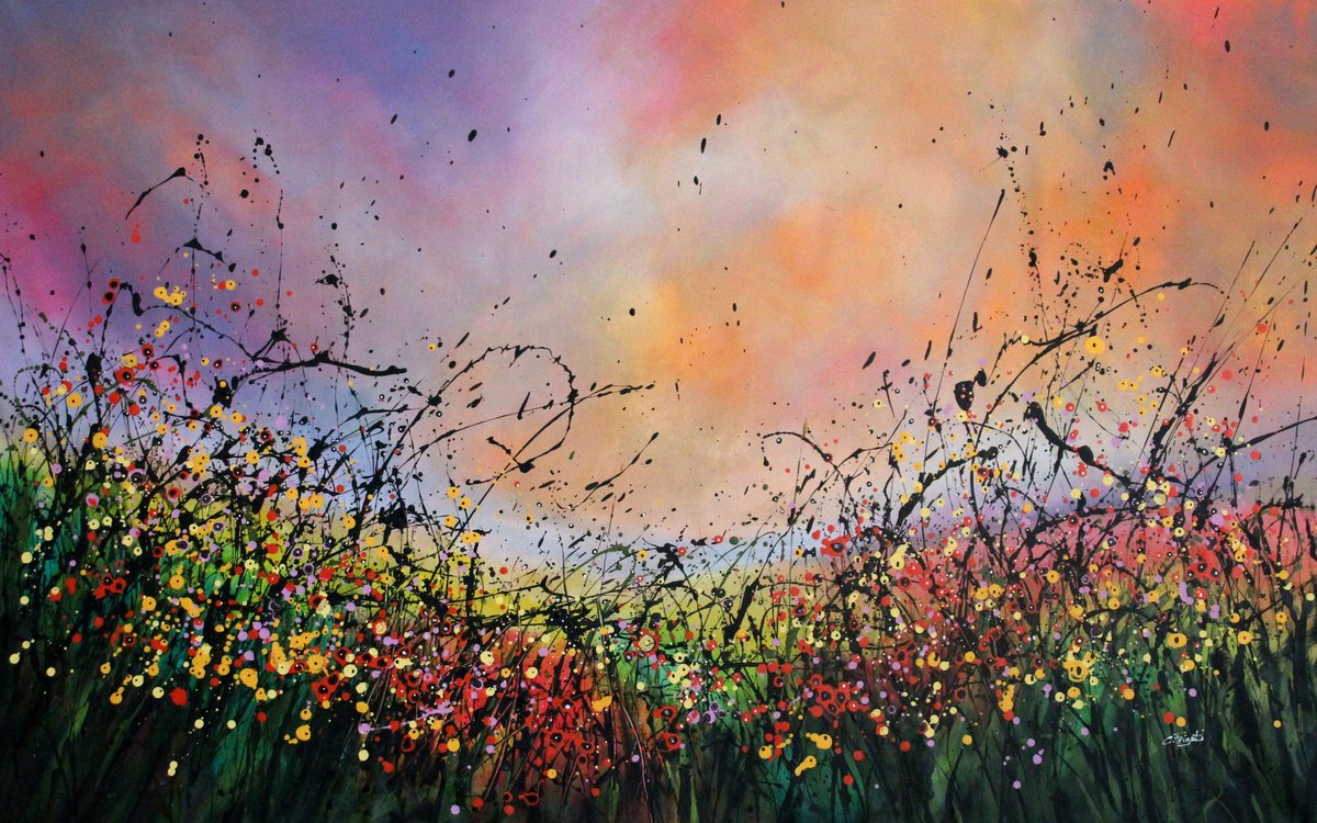 Expressive Botanical Acrylic Painting By Cecilia Frigati, 65 X 39, Here We Are #1, Original Artwork