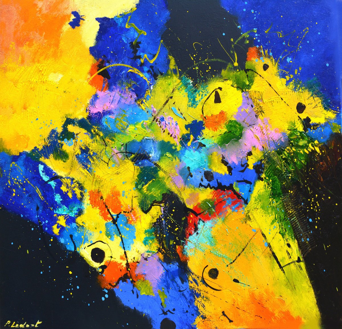 Abstract Oil Painting By Pol Henry Ledent, 24 X 24", Summer Diving, Original Artwork