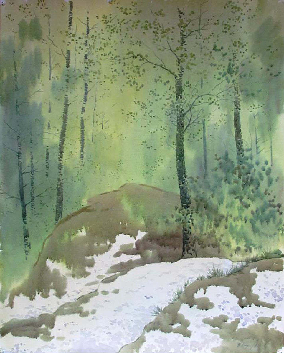 Impressionistic Landscape Watercolour By Valeriy Savenets-1, 16 X 20", May Etude, Original Artwork