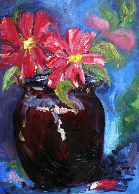 Pot with red flowers