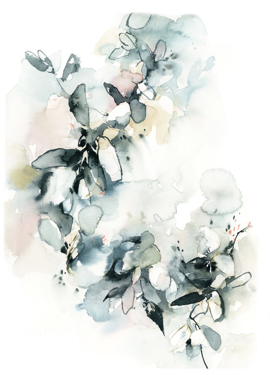 Abstract florals in teal and blush pink by Sophie Rodionov