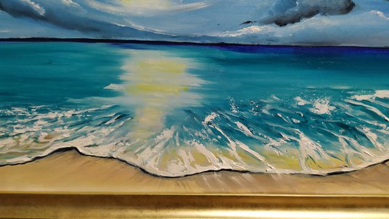 Sea, original landscape oil painting, framed art, Gift idea, waves art