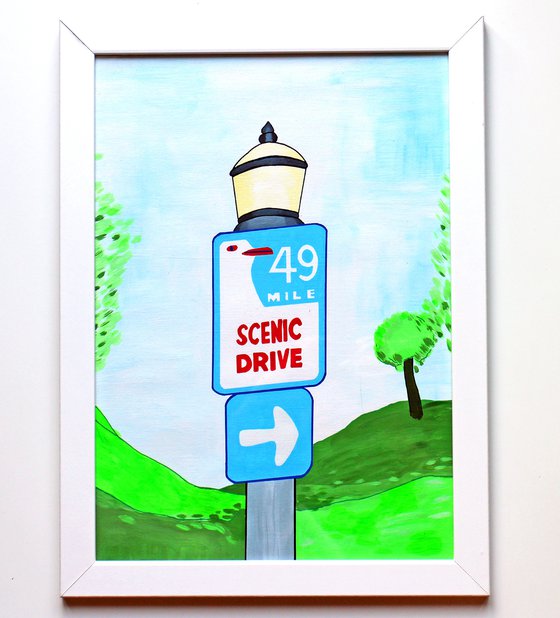 San Francisco Scenic Drive Sign - Painting on Unframed A3 Paper