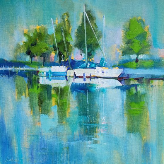 Yachts on the Lake — Original Oil Painting
