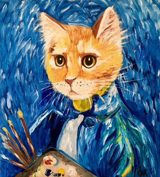 Creative Cat La Vincent Van Gogh oil painting for cat lovers