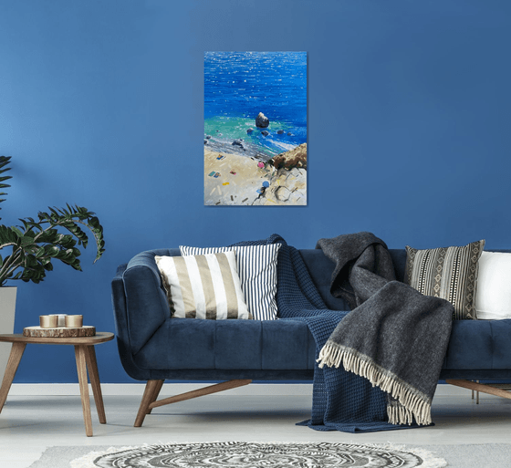 Large summer beach painting on canvas 90-60cm