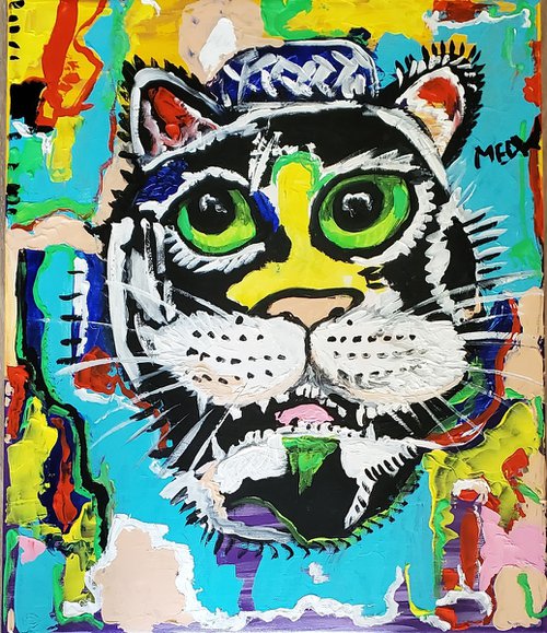 UNTITLED cat  version of famous painting by Jean-Michel Basquiat. by Olga Koval
