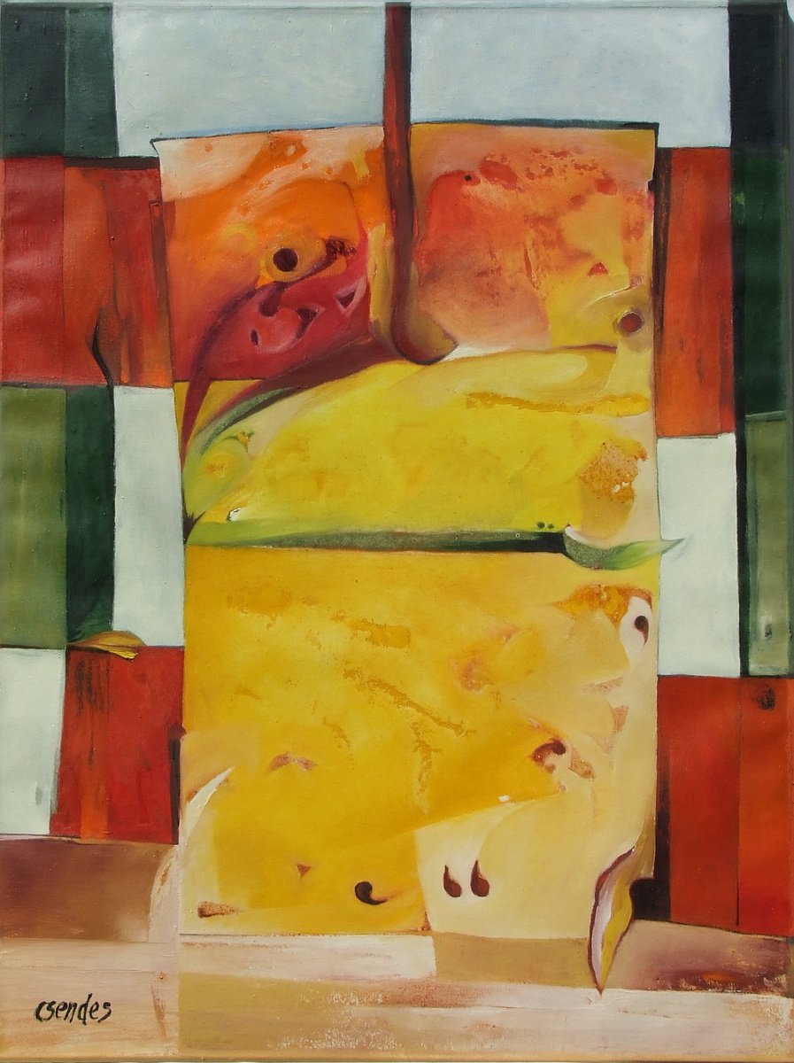 Expressive Abstract Oil Painting By Csaba Csendes, 24 X 31, Secret Message, Original Artwork