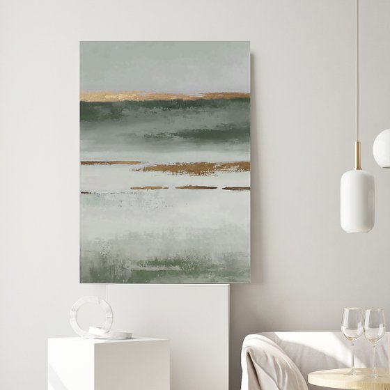 "Olive Placidity 2" Sage green abstract art