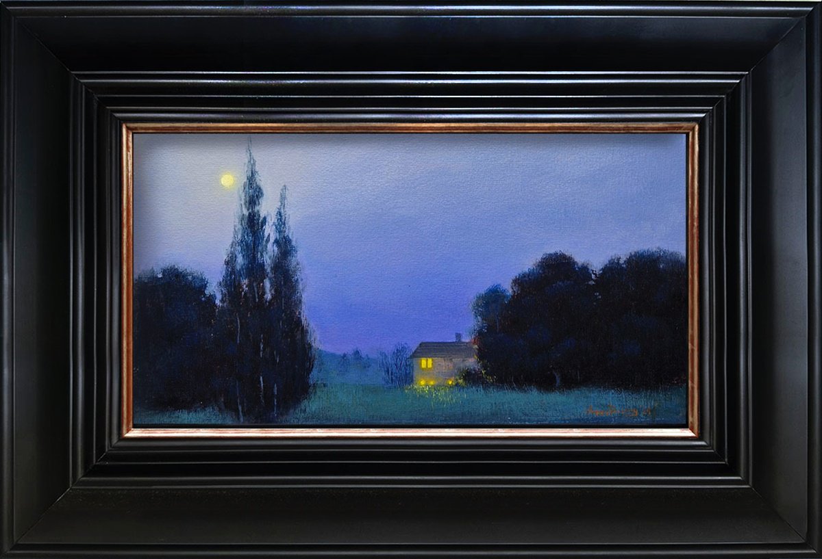 Landscape Acrylic Painting By Ayna Paisley, 18 X 12, Summer Moon