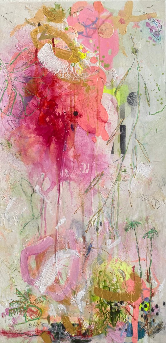 Organic Abstract Acrylic Painting By Bea Schubert, 20 X 39, Life Goes On No.1, Original Artwork