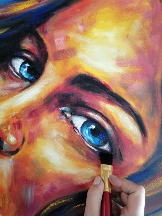 Blue eyes - original oil on canvas portrait painting