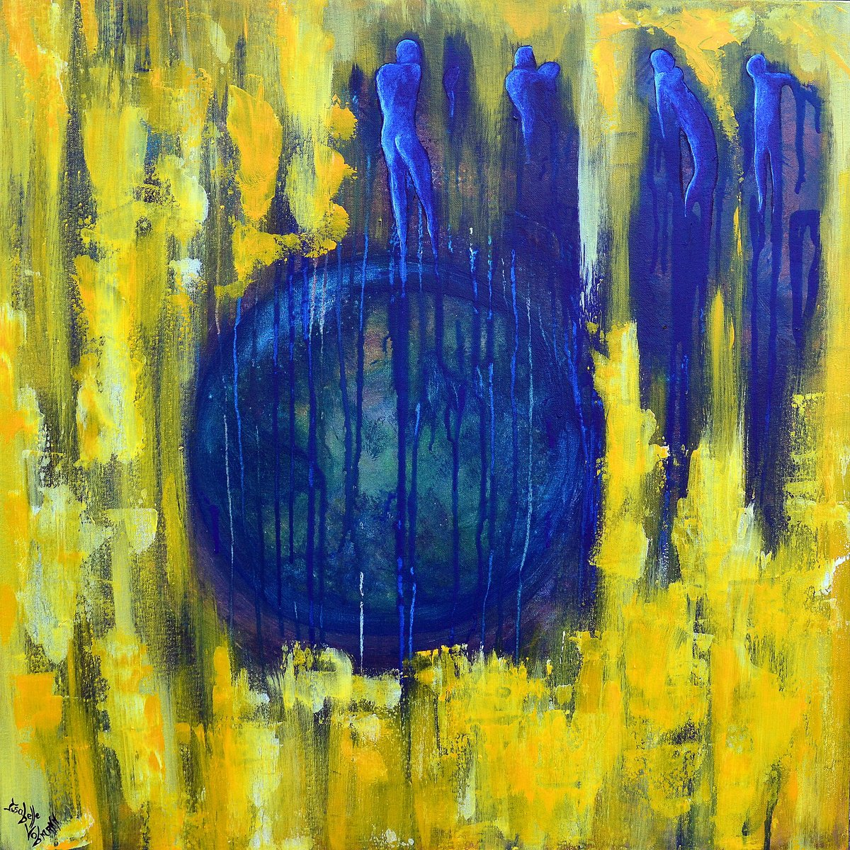 Abstract Acrylic Painting By Isabelle Vobmann, 28 X 28, S.o.s For Gai?a, Original Artwork