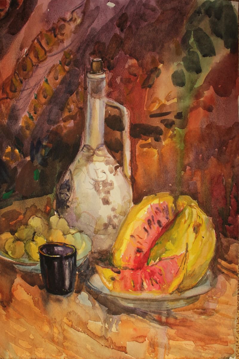 Watercolor still life with grapes by Aleksandra Kodentceva