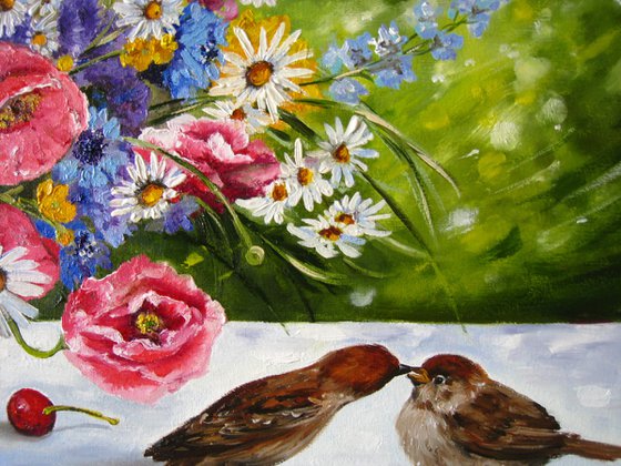 Wildflowers and birds