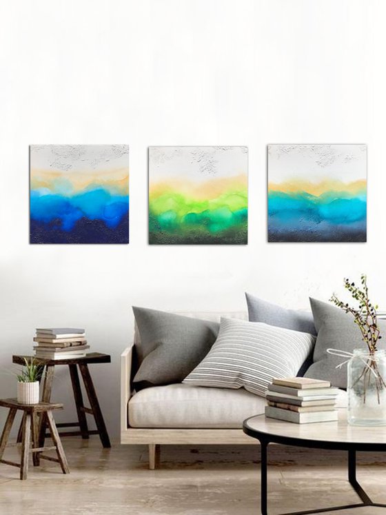 3 seascapes (3 artworks 40 x 40 cm and 3D) Dee Brown