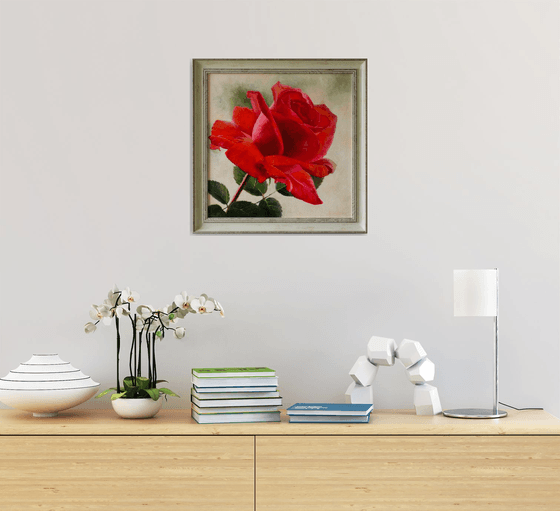 "Scarlett" red  rose flower  liGHt original painting  GIFT (2017)