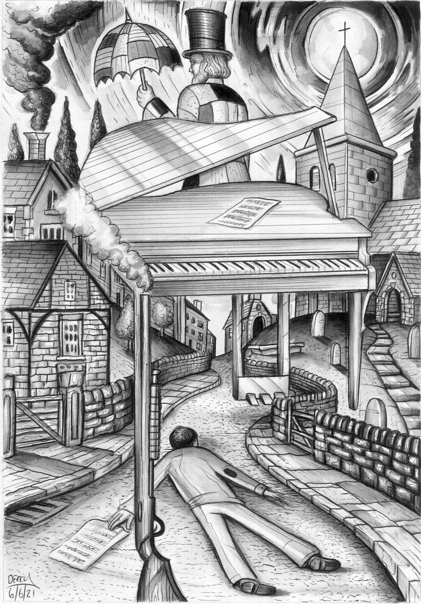 Surrealistic Portrait Drawing By Spencer John Derry, 8 X 12", Stranger In Town, Original Artwork