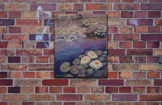 Waterlily. (GIFT IDEA, HOME IMPRESSIONISTIC DECORATION original painting oil on canvas, 50x60cm) ready to hung, gallery wrapped.