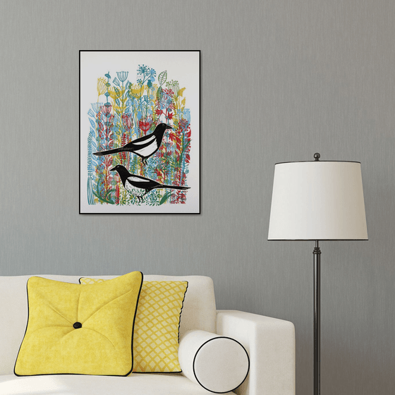 Magpies in the wildflowers