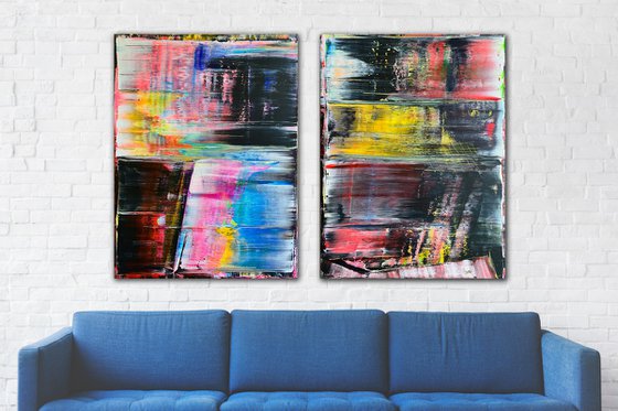 "Bring It In For The Real Thing" - Save As A Series - Original PMS Large Abstract Acrylic Painting Diptych On Canvas - 60" x 40"